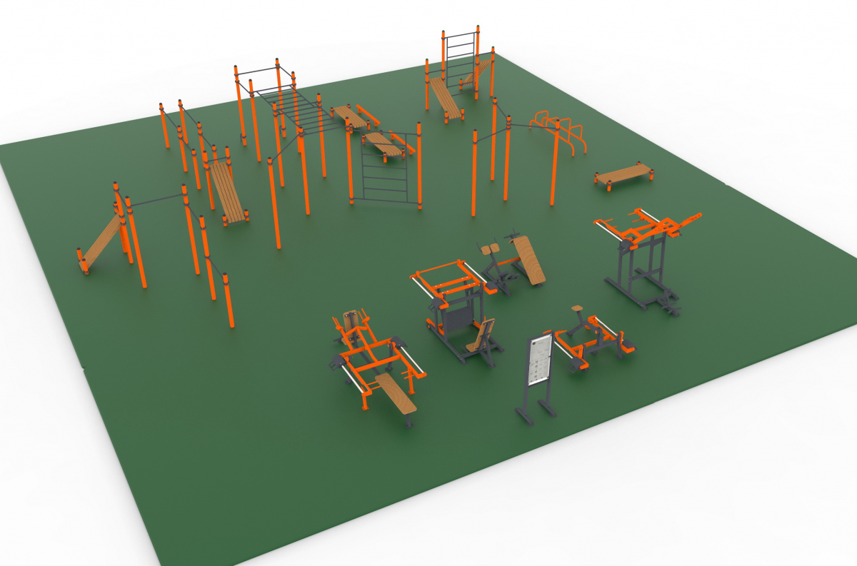 Complex of outdoor weight training equipment