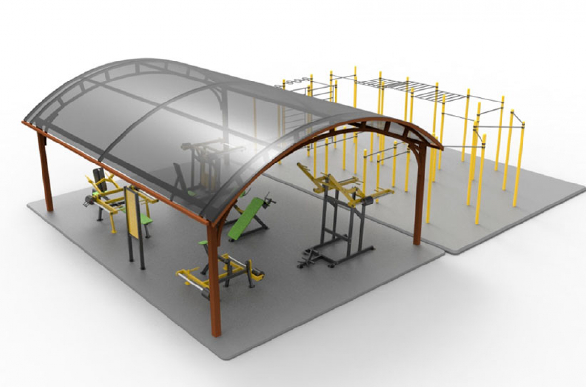 Complex of outdoor weight training equipment